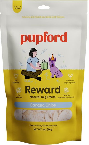 Pupford Freeze Dried Banana Chips Dog Treats， 3-oz bag