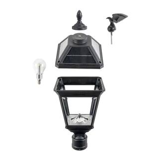 GAMA SONIC Imperial II Bulb 1-Light Black Resin LED Outdoor Solar Post Light with 3 in. Fitter 96B50012