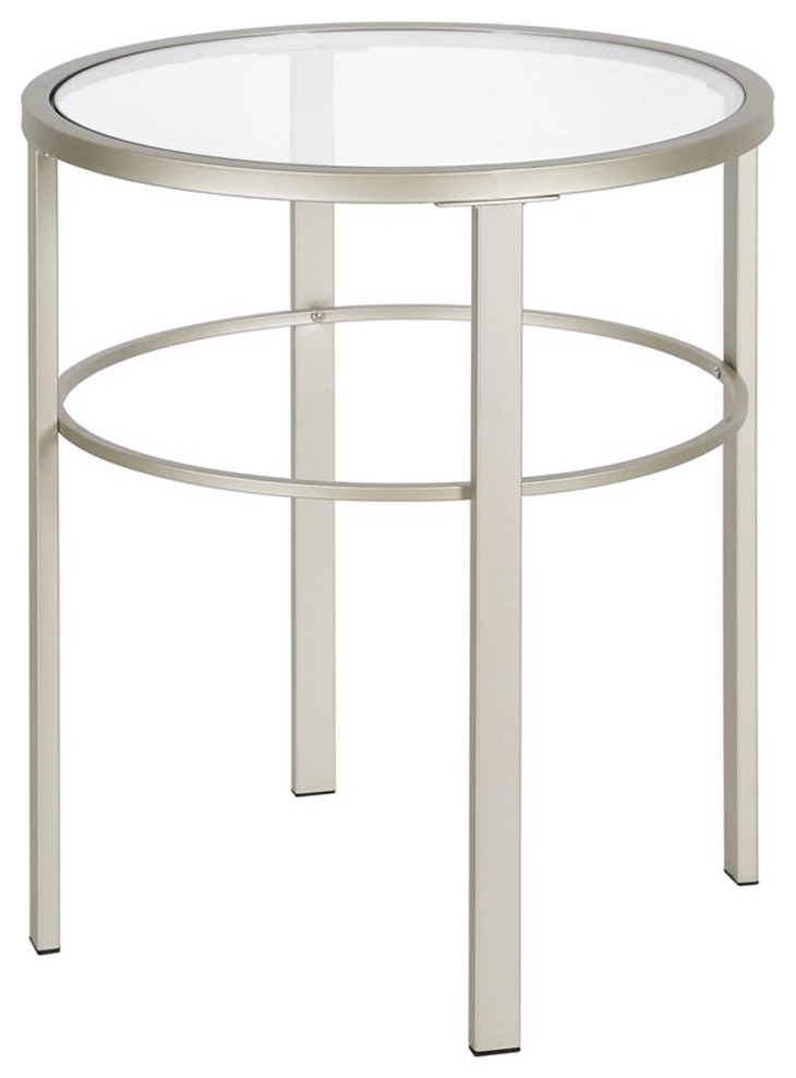 Pemberly Row Circle Side Table with Glass Top in Satin Nickel   Contemporary   Side Tables And End Tables   by Homesquare  Houzz