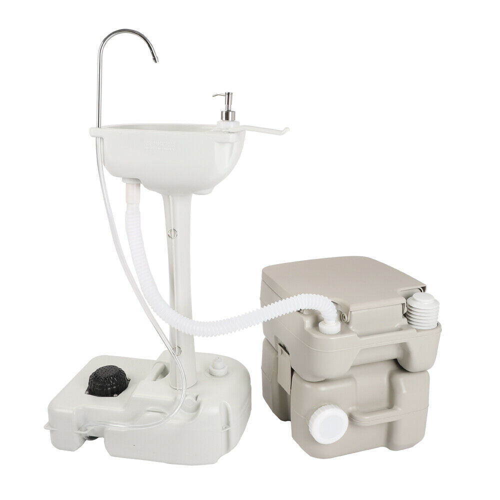 Portable Sink and Toilet Combo 5 Gal Hand Washing Station 5.3 Gal Flushing Toilet for Camping RV Boat Road Tripper Camper