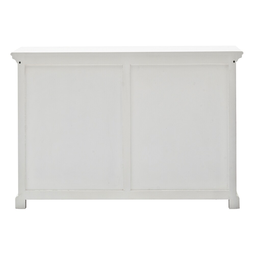 NovaSolo Halifax Coastal White Sideboard with Sliding Doors  Solid Mahogany Frame  49.21 x 19.69 x 33.46