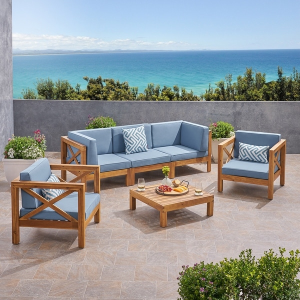 Brava Outdoor Acacia Wood 6piece Chat Set by Christopher Knight Home