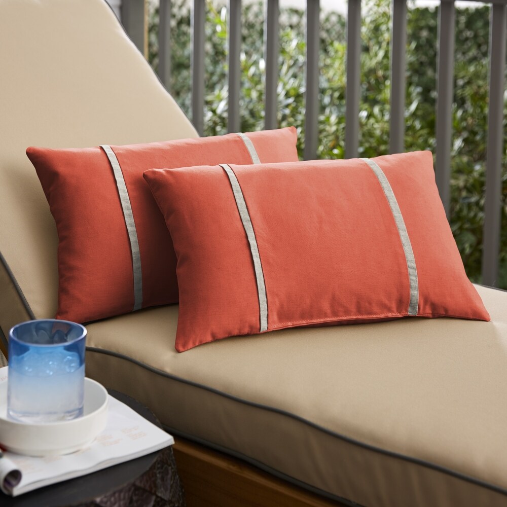 Sunbrella Melon Coral Orange with Cast Silver Indoor/Outdoor Lumbar Pillows Set of 2