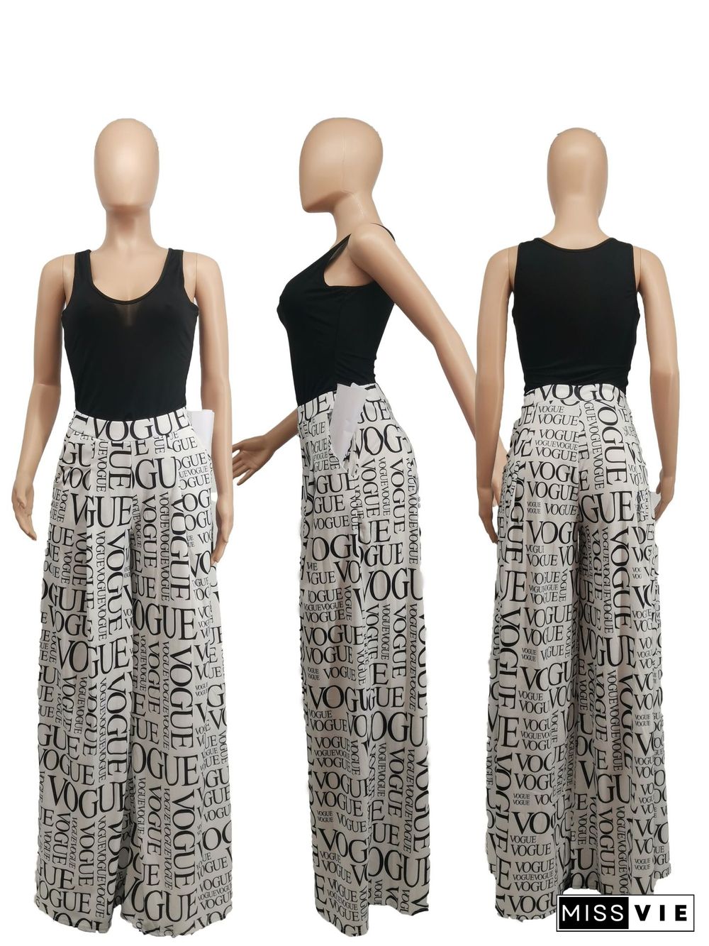 Women Casual High Waist Loose-Fitting Print Wide Leg Pants