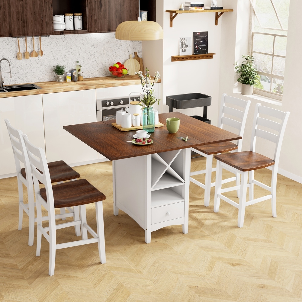 5 Piece Dining Table Set with Drop Leaf