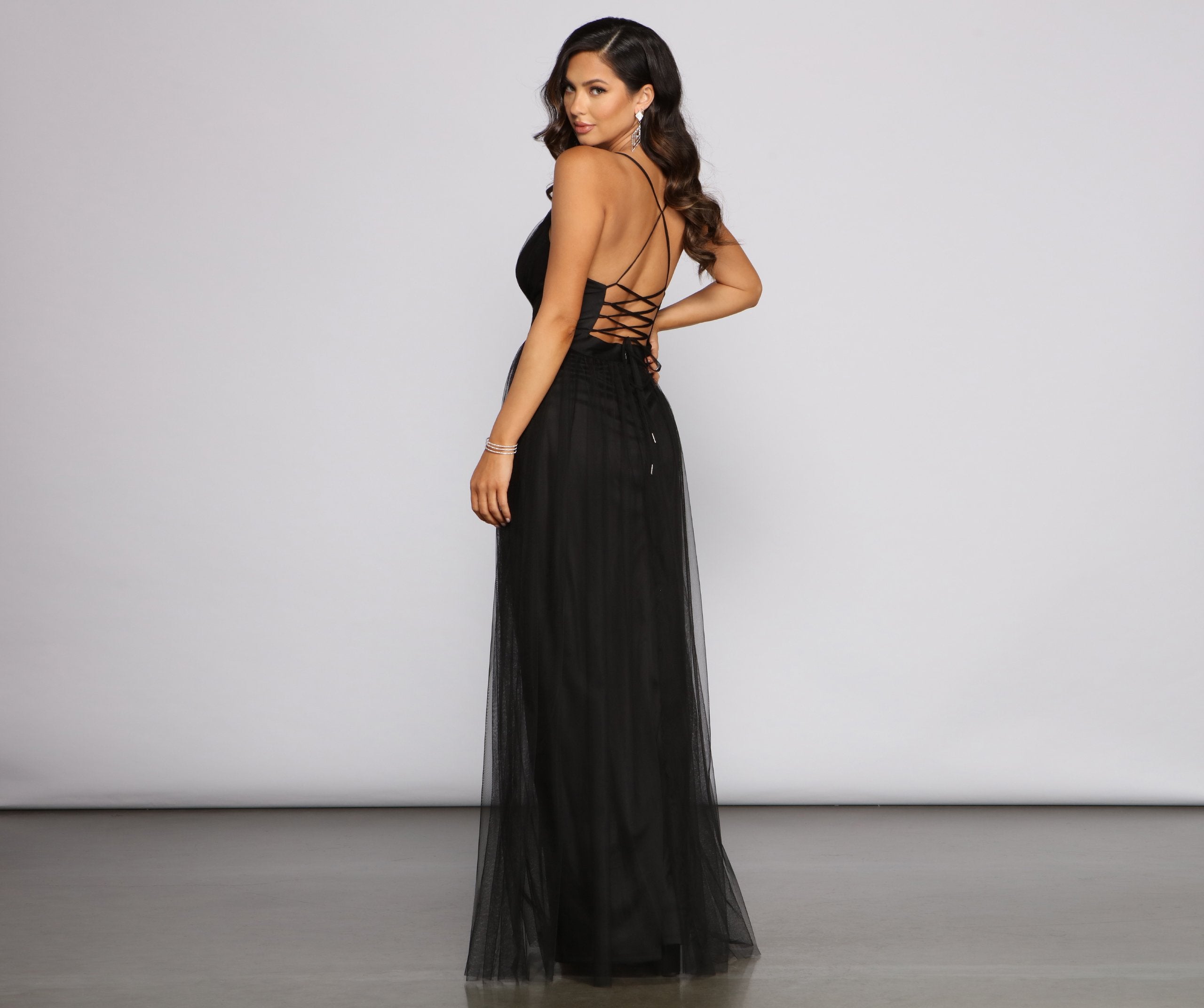 Saylor Formal Double Slit Tulle Dress