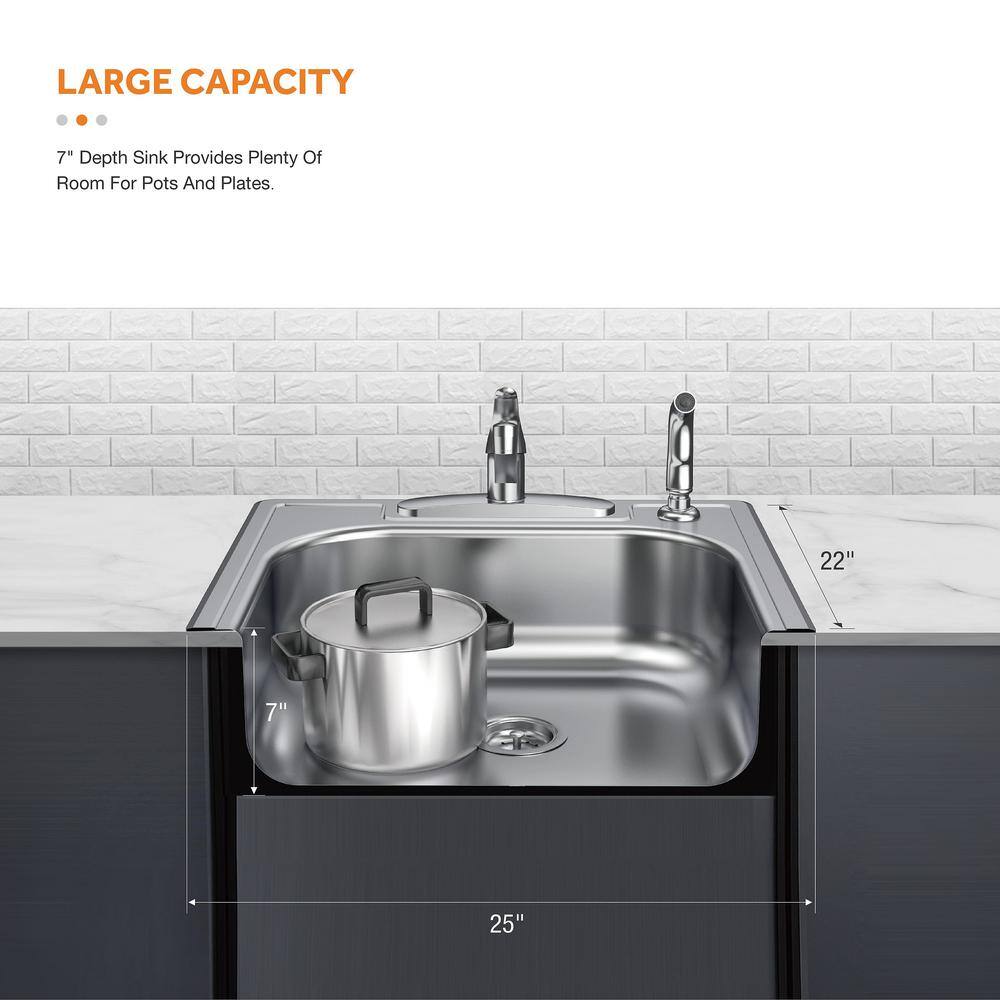 Glacier Bay Drop-In Stainless Steel 25 in. 4-Hole Single Bowl Kitchen Sink VT2522A16