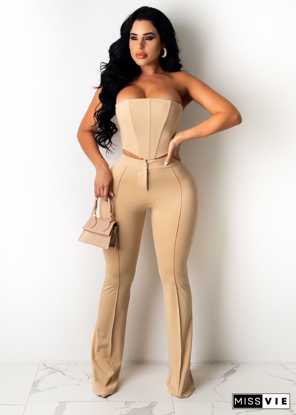 New Sexy Tube Top Slim Flared Pants Nightclub Set