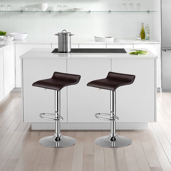 Set of 2 Swivel Bar Stool PU Leather Adjustable Kitchen Counter Bar Chair Coffee