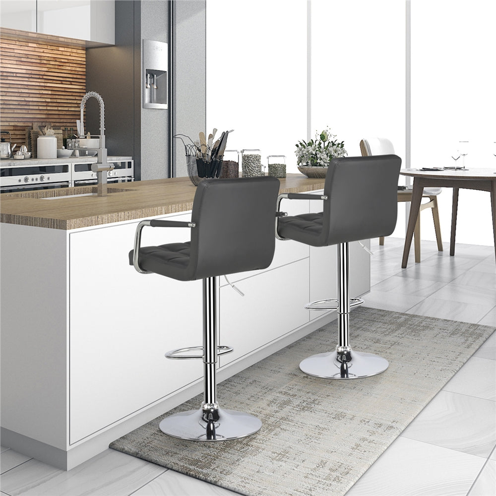 Easyfashion Bar Stool with Adjustable Height and Armrests， Set of 2， Gray