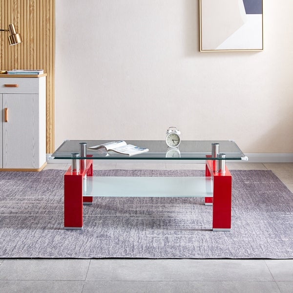 Tempered Glass Top Rectangular Double-Layer Coffee Table