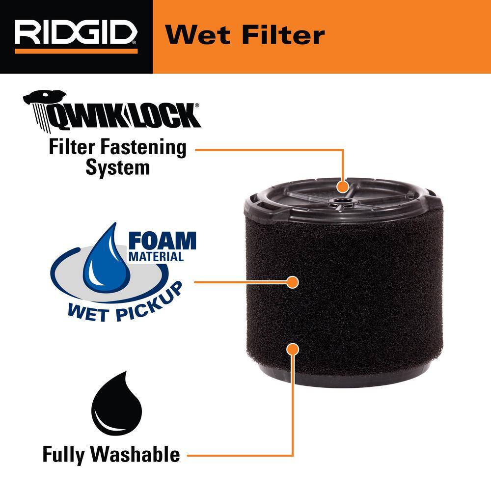 RIDGID Standard Pleated Paper Filter and Wet Application Foam Filter for 3 to 4.5 Gallon RIDGID WetDry Shop Vacuums VF3437