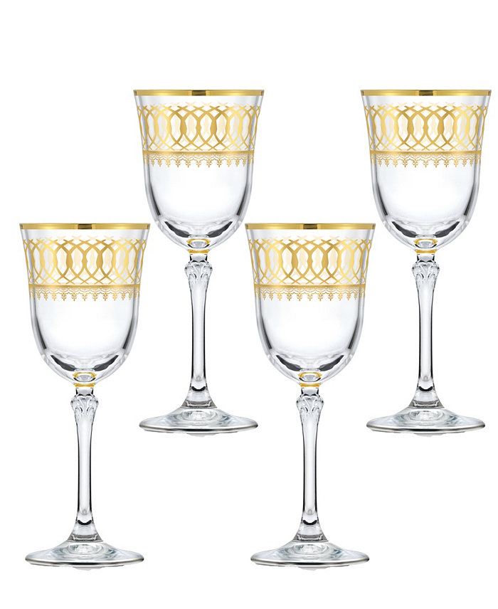 Lorren Home Trends Gold-Tone Embellished Red Wine Goblet with Gold-Tone Rings Set of 4