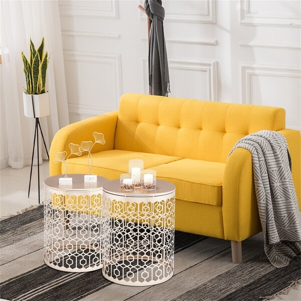 c Metal Accent End Table Metal Top Nesting Side Gold Hollow Cylindrical Side Tables