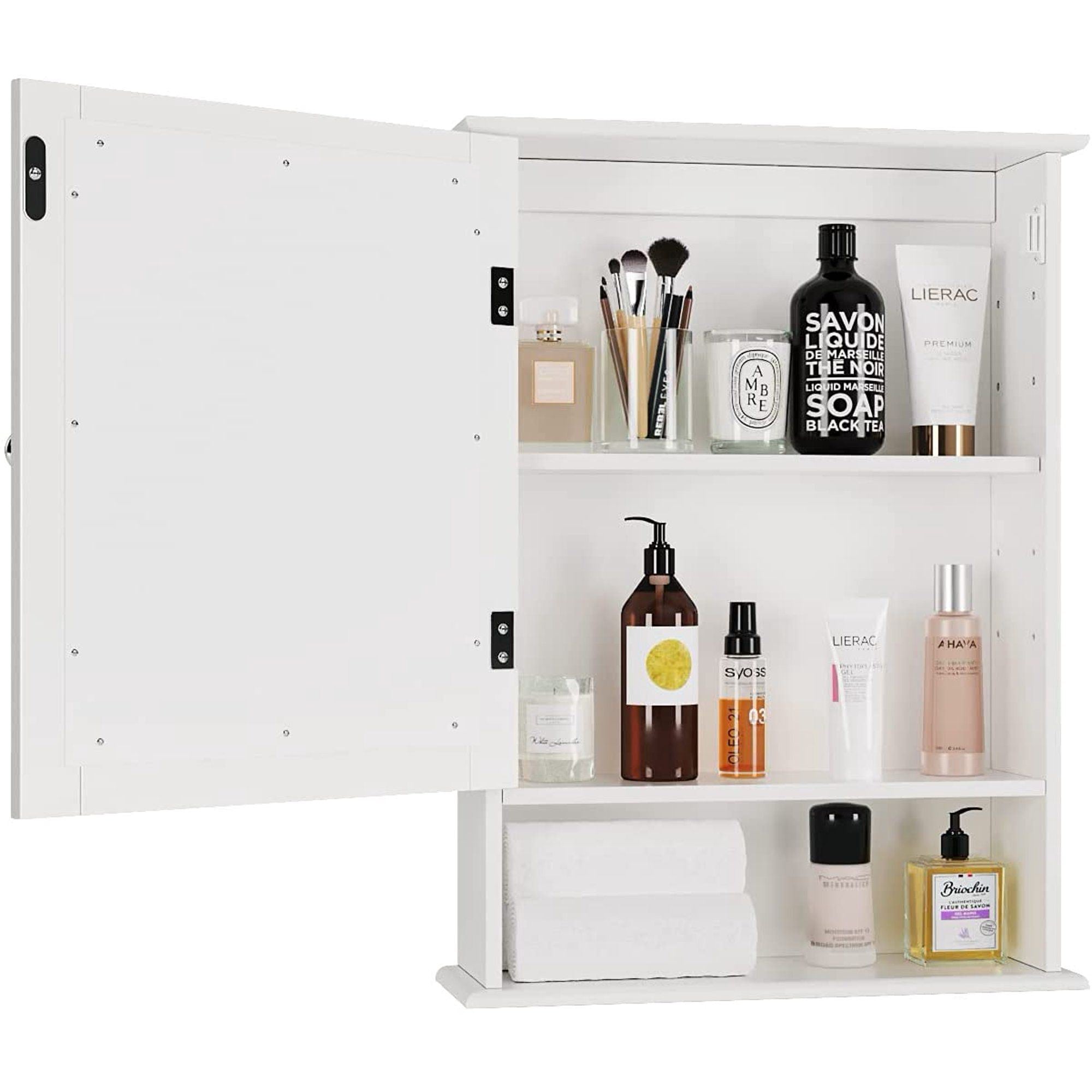 Bathroom Mirror Cabinet;  Wall Mounted Storage Cabinet With Single Door And Adjustable Shelves;  Home Decor Furniture;  White Finish