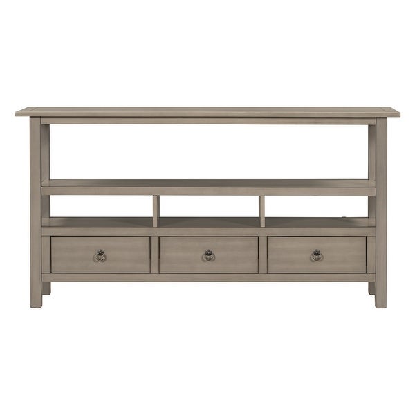 Solid Console Table Double-Storey Tabletop with Three Drawers