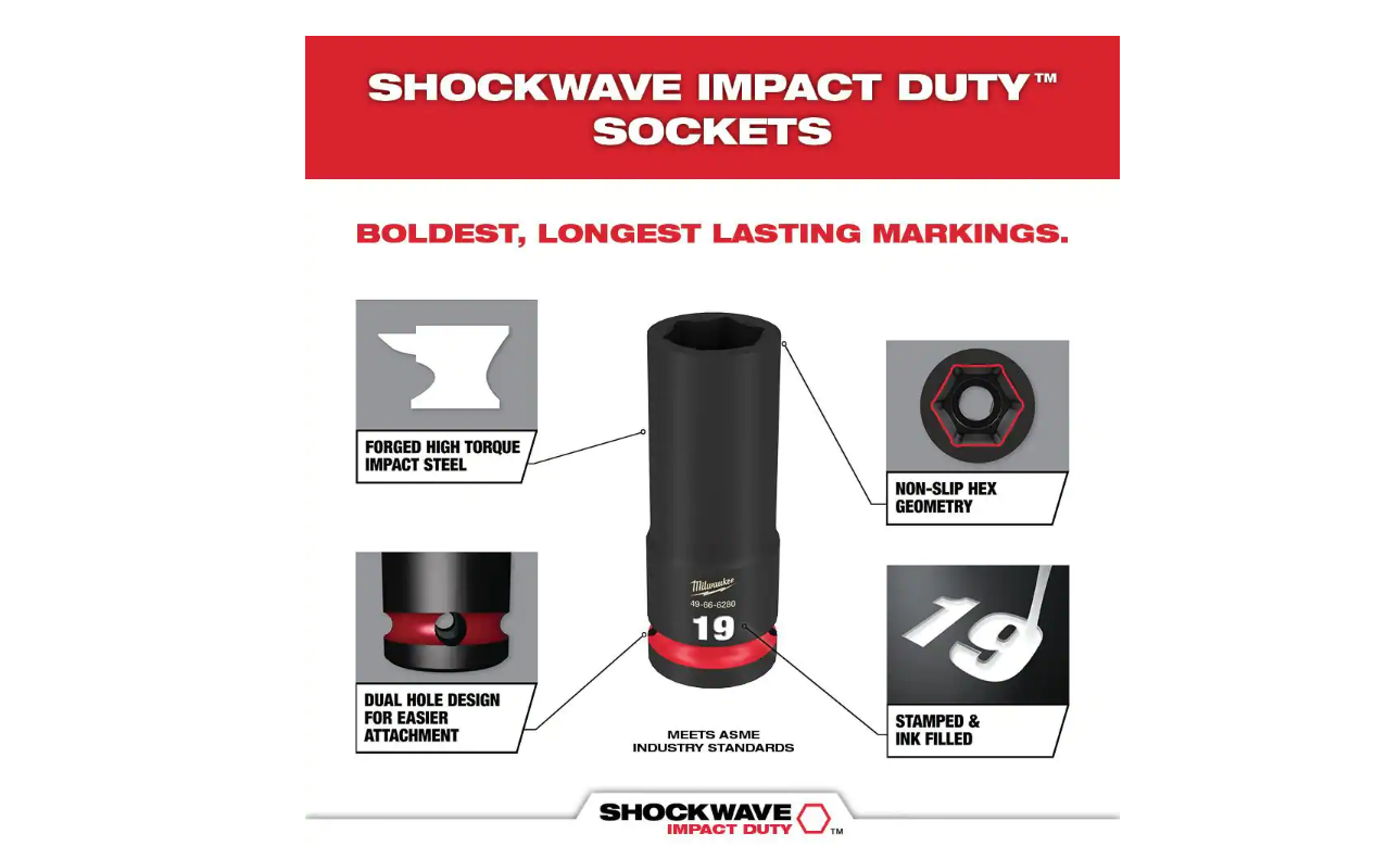 Milwaukee 49-66-7021 SHOCKWAVE Impact Duty 3/8 in. Metric Deep Impact Rated Socket Set (8-Piece)