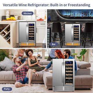 Nipus 24 in. Dual Zone 18 Wine Bottles and 57 Cans Beverage  Wine Cooler in Silver Built in and Freestanding Blue LEDs NPDUAL01