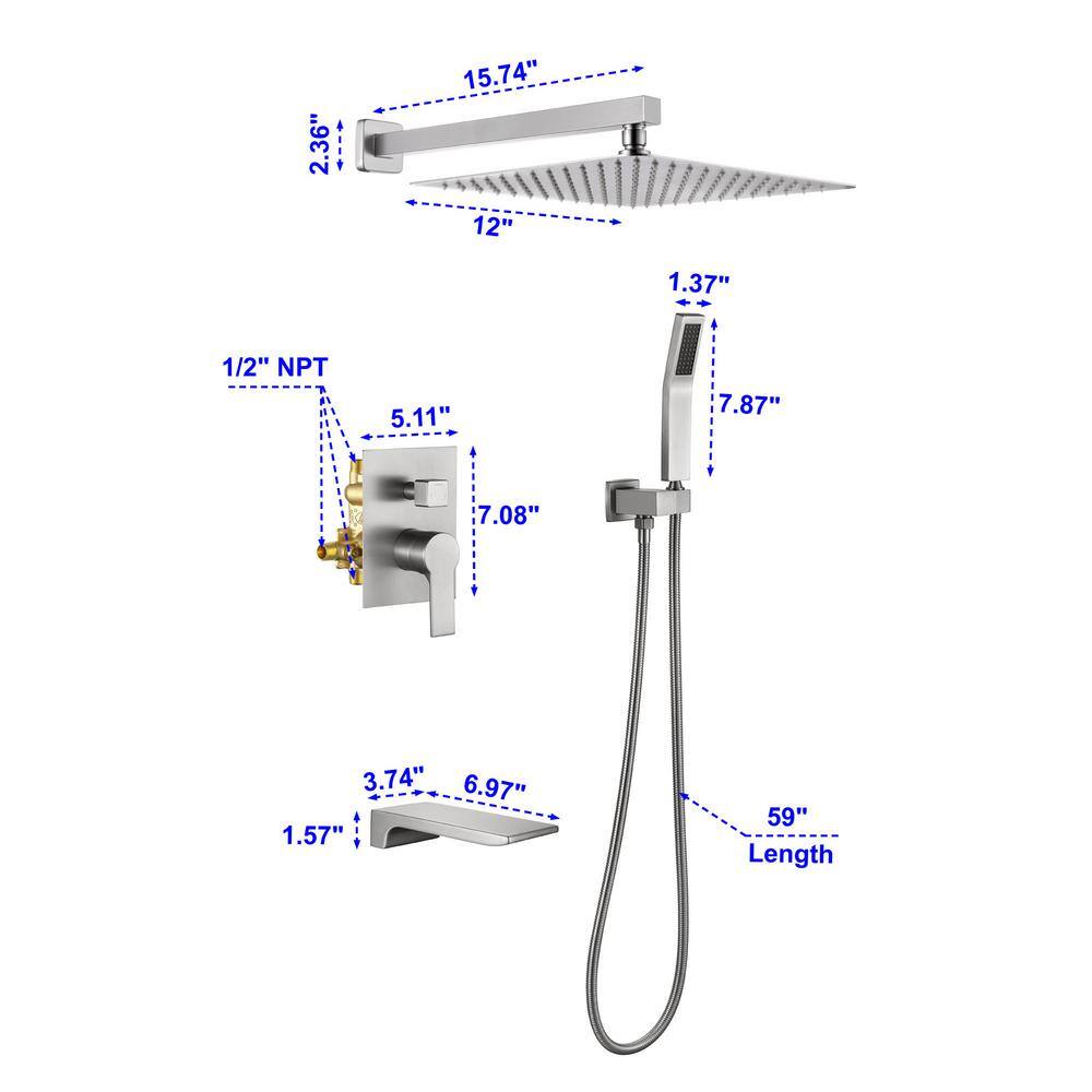 UKISHIRO 1-Spray Patterns with 2.5 GPM 12 in. Wall Mounted Dual Shower Heads in Brushed Nickel SMD0KN211020020