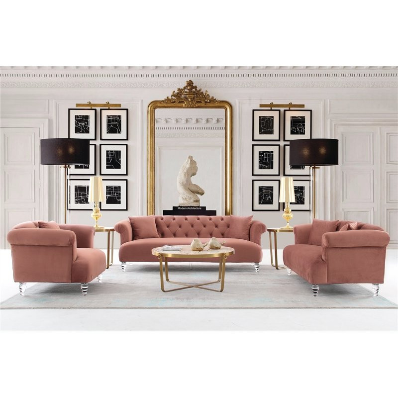 Armen Living Elegance Tufted Contemporary Velvet  ampAcrylic Chair in Blush   Contemporary   Armchairs And Accent Chairs   by Homesquare  Houzz