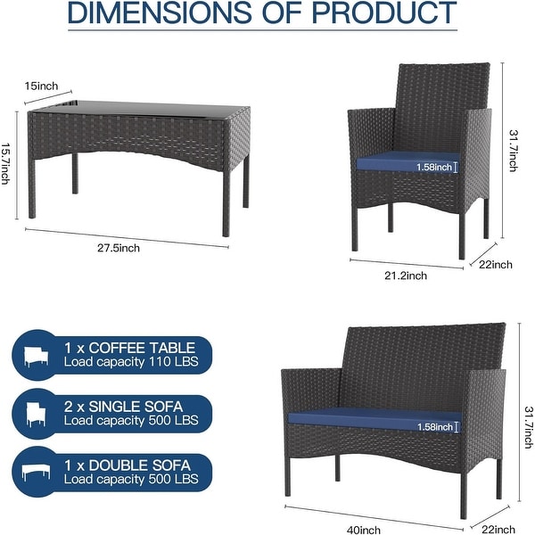 4Piece Conversation Furniture Set，Patio Dining Table and Chair Set