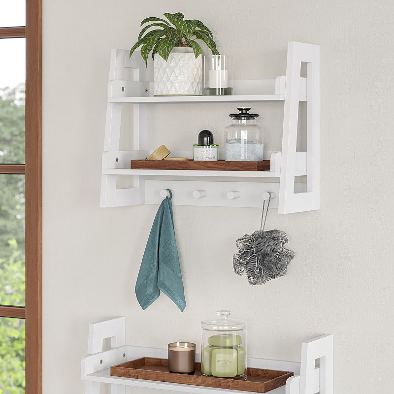 RiverRidge Home Amery 2-Tier Ladder Wall Shelf with Hooks