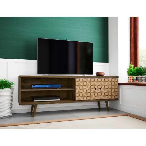 Liberty TV Stand 62.99 in Rustic Brown and 3D Brown Prints