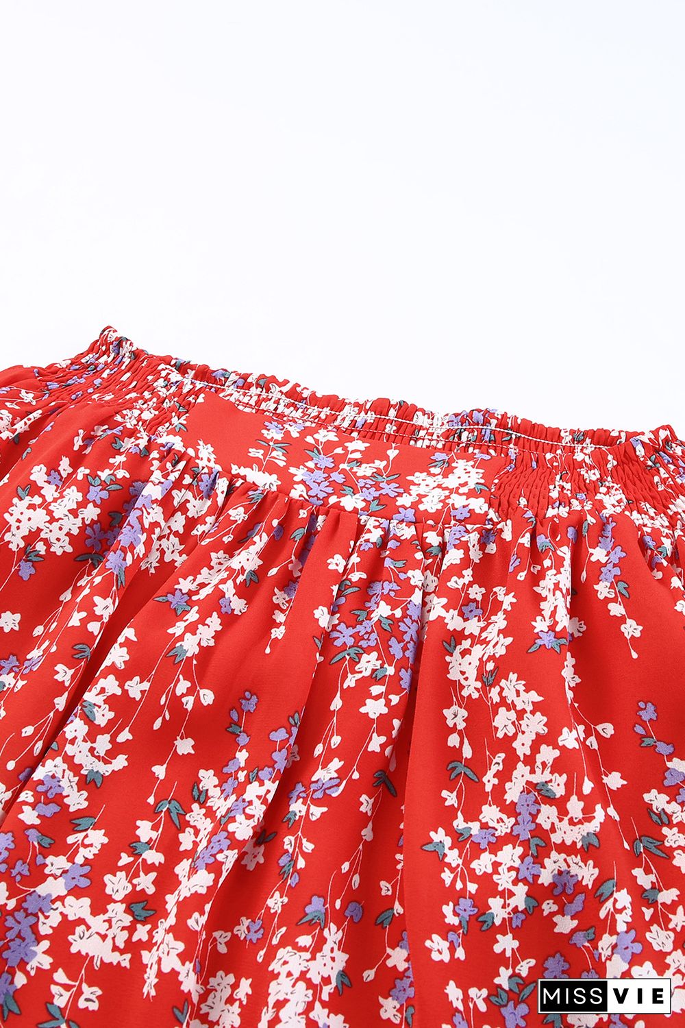 Red Multicolor Floral Ruffled Crop Top and Maxi Skirt Set