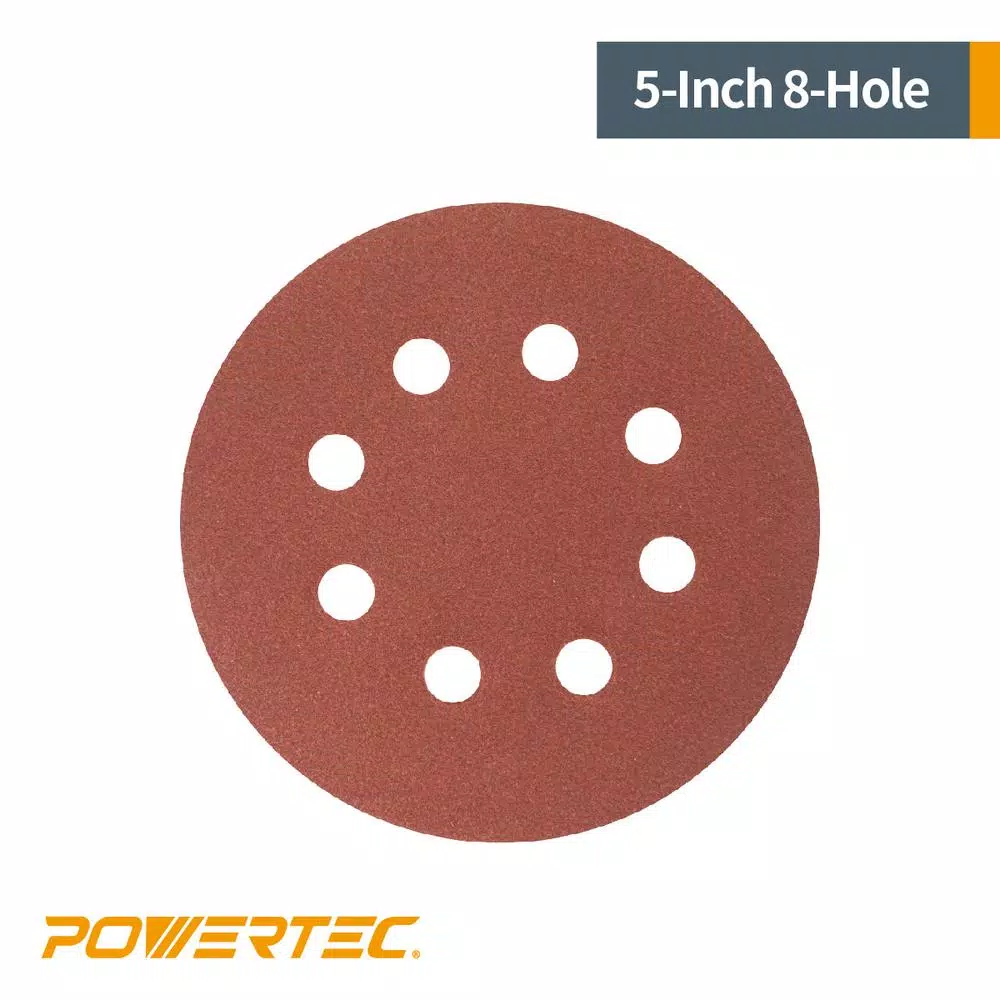 POWERTEC 5 in. 60-Grit Aluminum Oxide Hook and Loop 8-Hole Disc (25-Pack) and#8211; XDC Depot