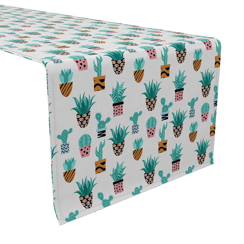 Table Runner， 100% Cotton， 16x90， Cute Cactus Plants