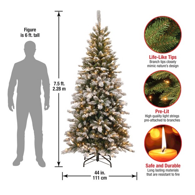 National Tree Company 7.5 Ft. Snowy Mountain Pine Slim Pine Tree With Clear Lights