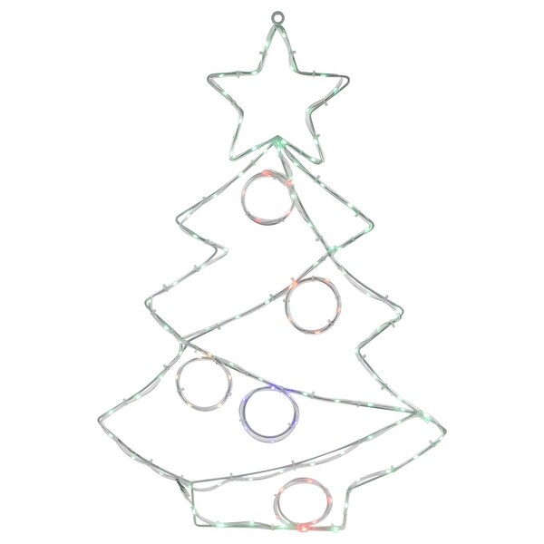 28 LED Lighted Christmas Tree with Ornaments Window Silhouette