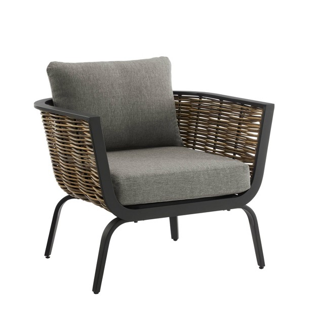 2pk Ashby Outdoor Woven Wicker Arm Chairs Black natural Linon