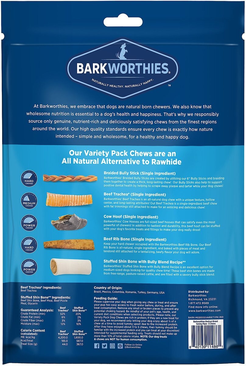 Barkworthies Medium Breed Variety Pack Natural Dog Chews