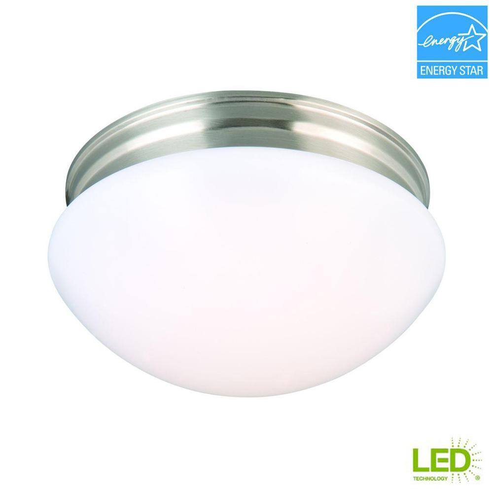 Commercial Electric 9 in. 120-Watt Equivalent Brushed Nickel Integrated LED Mushroom Flush Mount with White Acrylic Shade IPF3011LBN