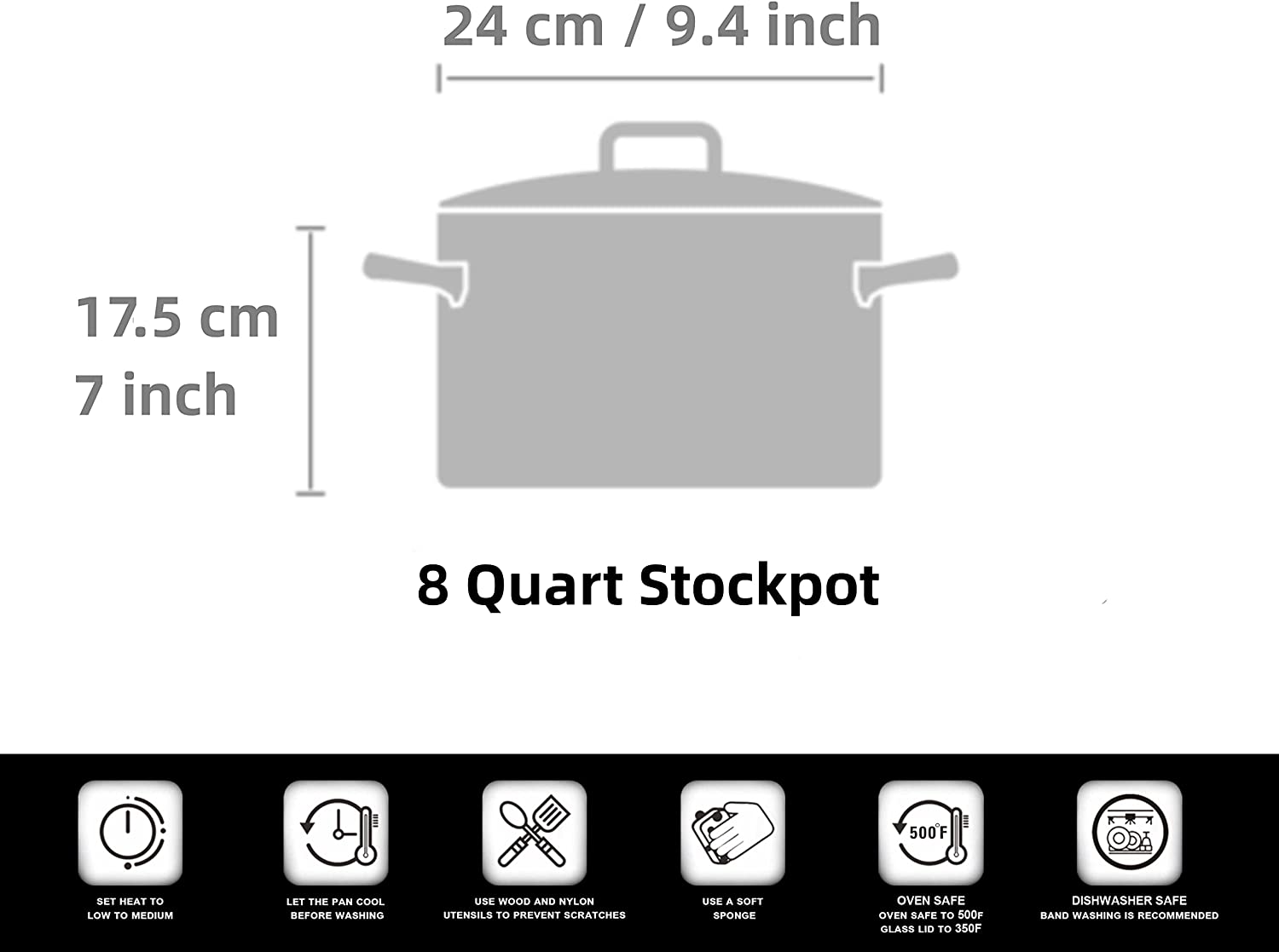 Cook N Home 02681 Tri-Ply Clad Stainless Steel Stockpot with Lid， 8 Quart， silver