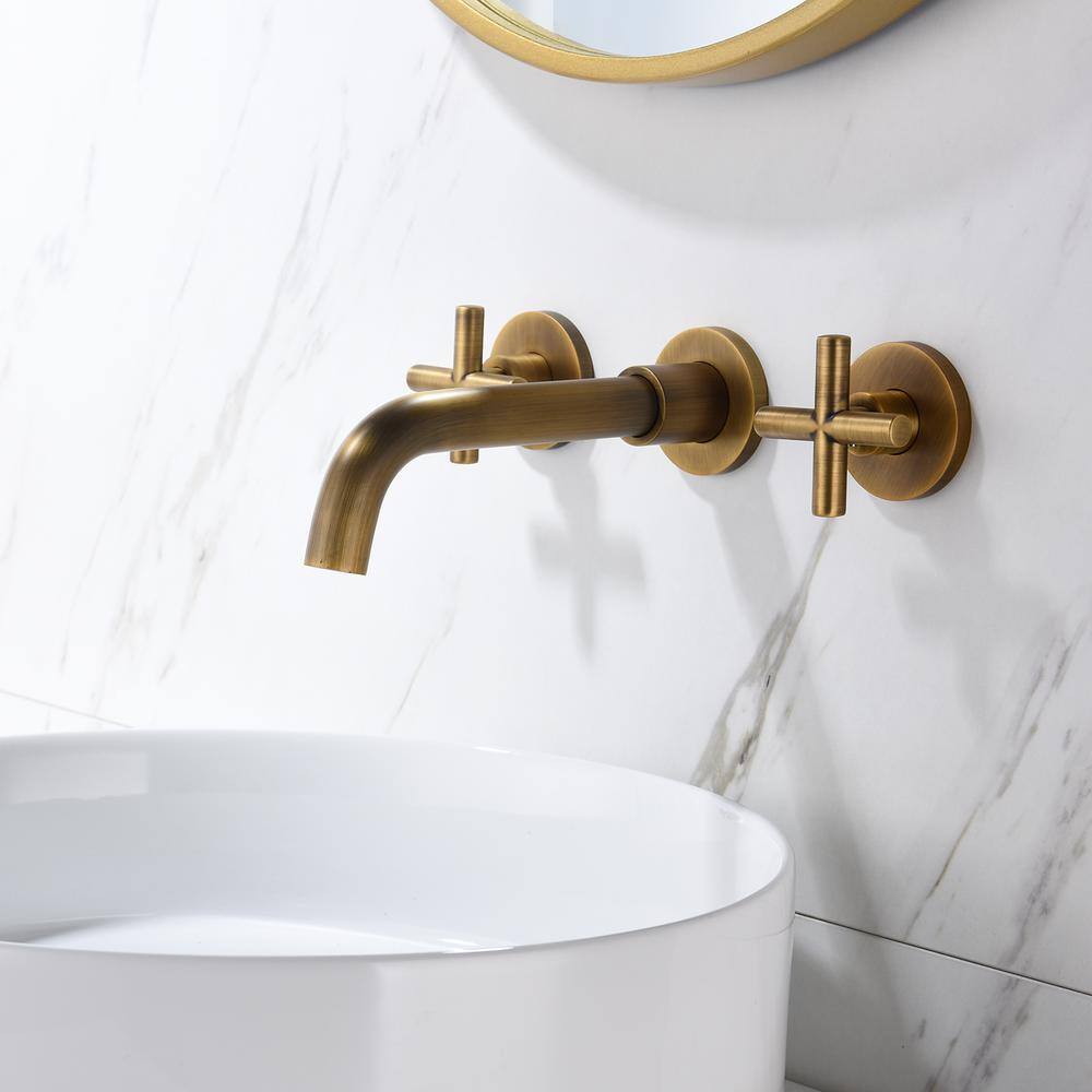 Magic Home 2-Cross Handle Bathroom Wall Mounted Faucet in Bronze 928-TH8008FG