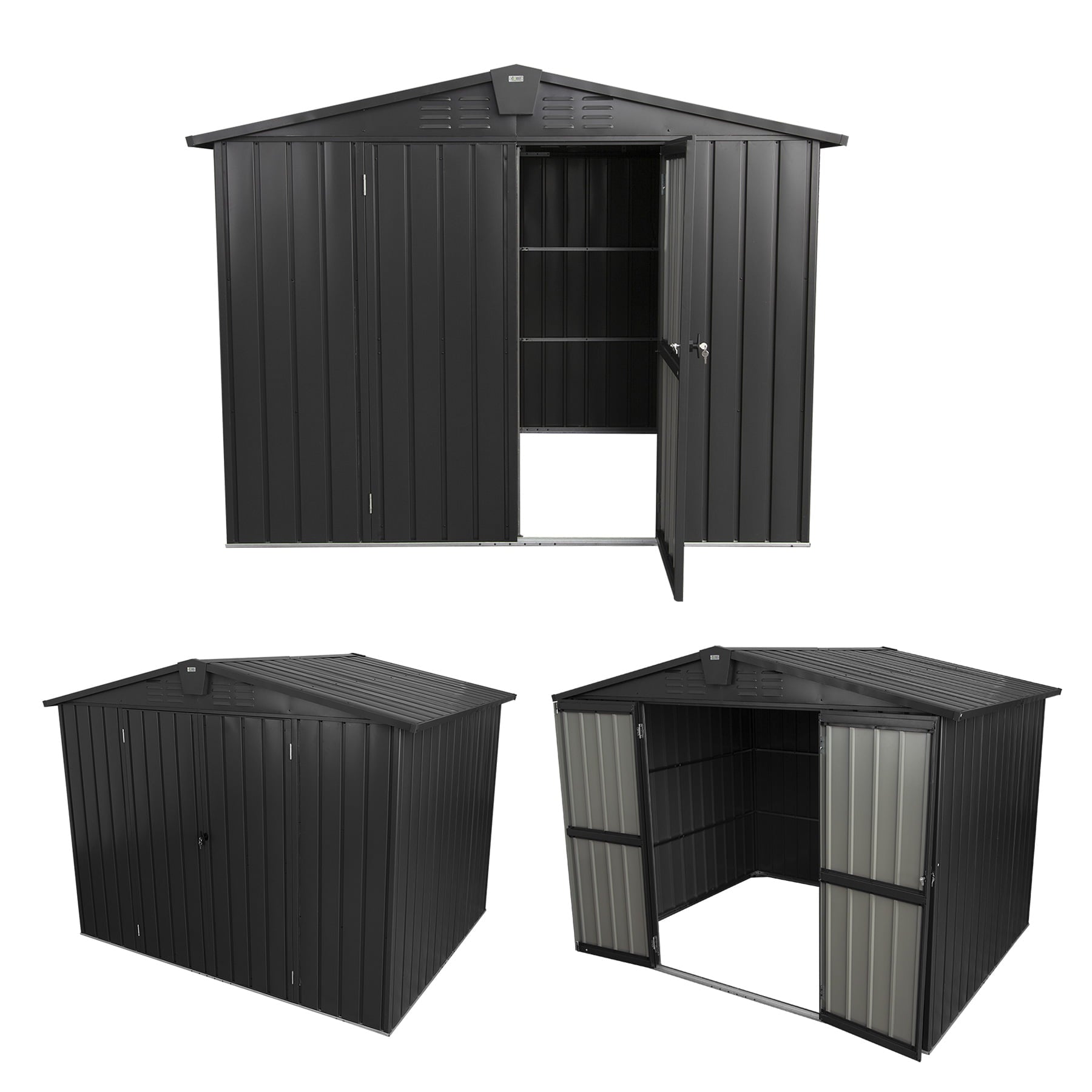 Domi Outdoor Storage Shed 8.2'x 6.2', Metal Garden Shed for Bike, Trash Can, Tools, Lawn Mowers, Pool Toys, Galvanized Steel Outdoor Storage Cabinet with Lockable Door for Backyard, Patio, Lawn