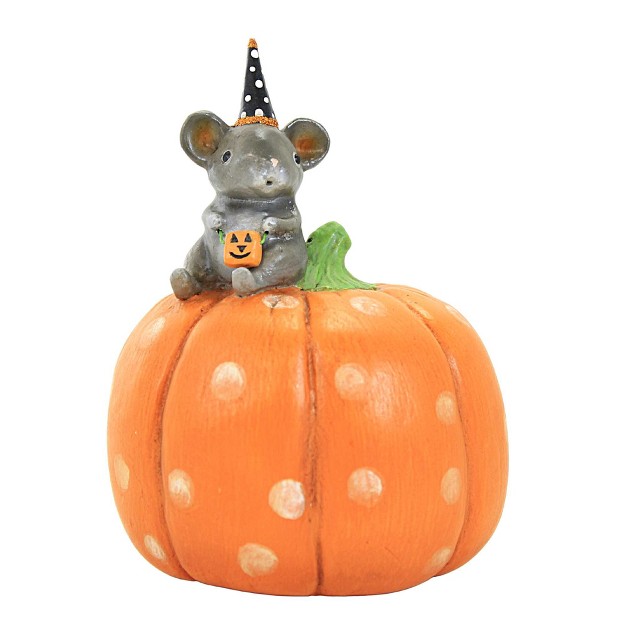 Bethany Lowe Halloween Mouse On Pumpkin One Halloween Figurine 5 0 Inches Jack o lantern Bucket Ma2077 Resin Orange