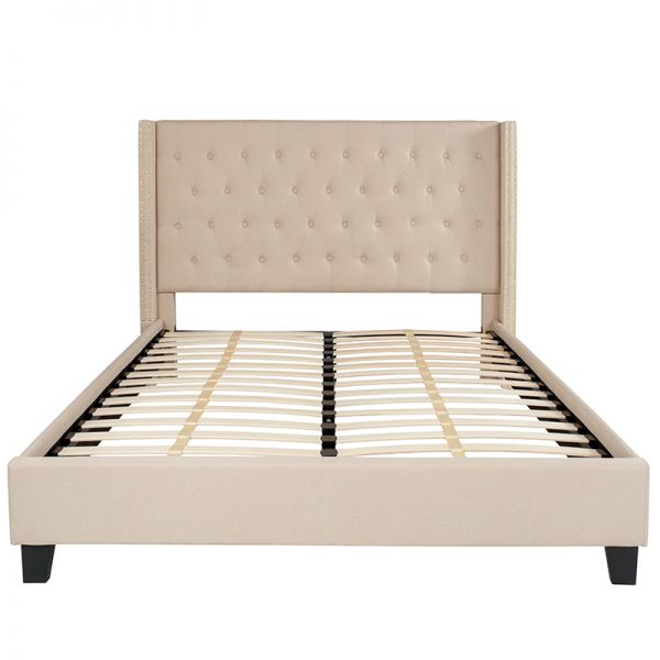 Riverdale Queen Size Tufted Upholstered Platform Bed in Beige Fabric