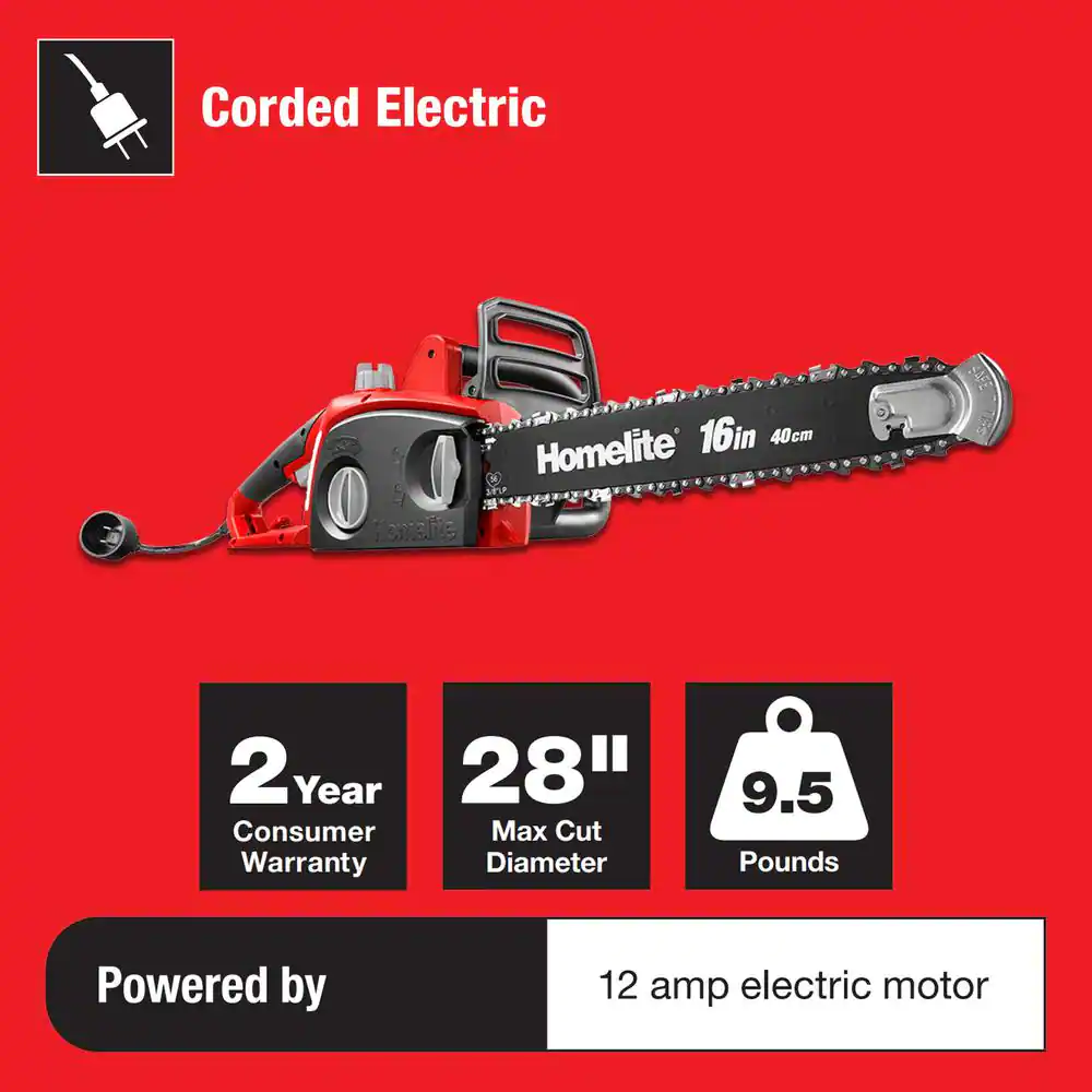 Homelite UT43123 16 in. 12 Amp Electric Chainsaw