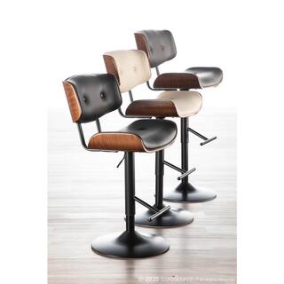 Lumisource Lombardi 34 in. Walnut and Black Adjustable Height Bar Stool BS-JY-LMB WL+BK