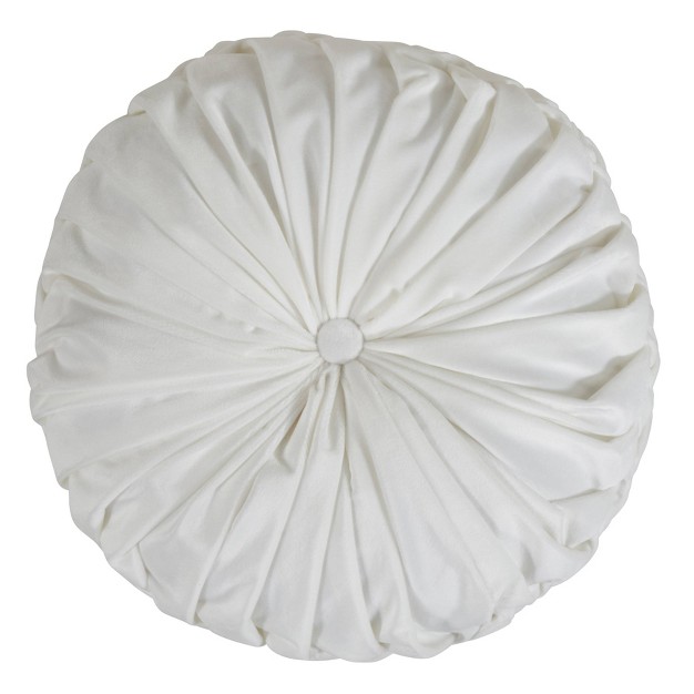 Velvet Pintucked Poly Filled Round Throw Pillow White Saro Lifestyle