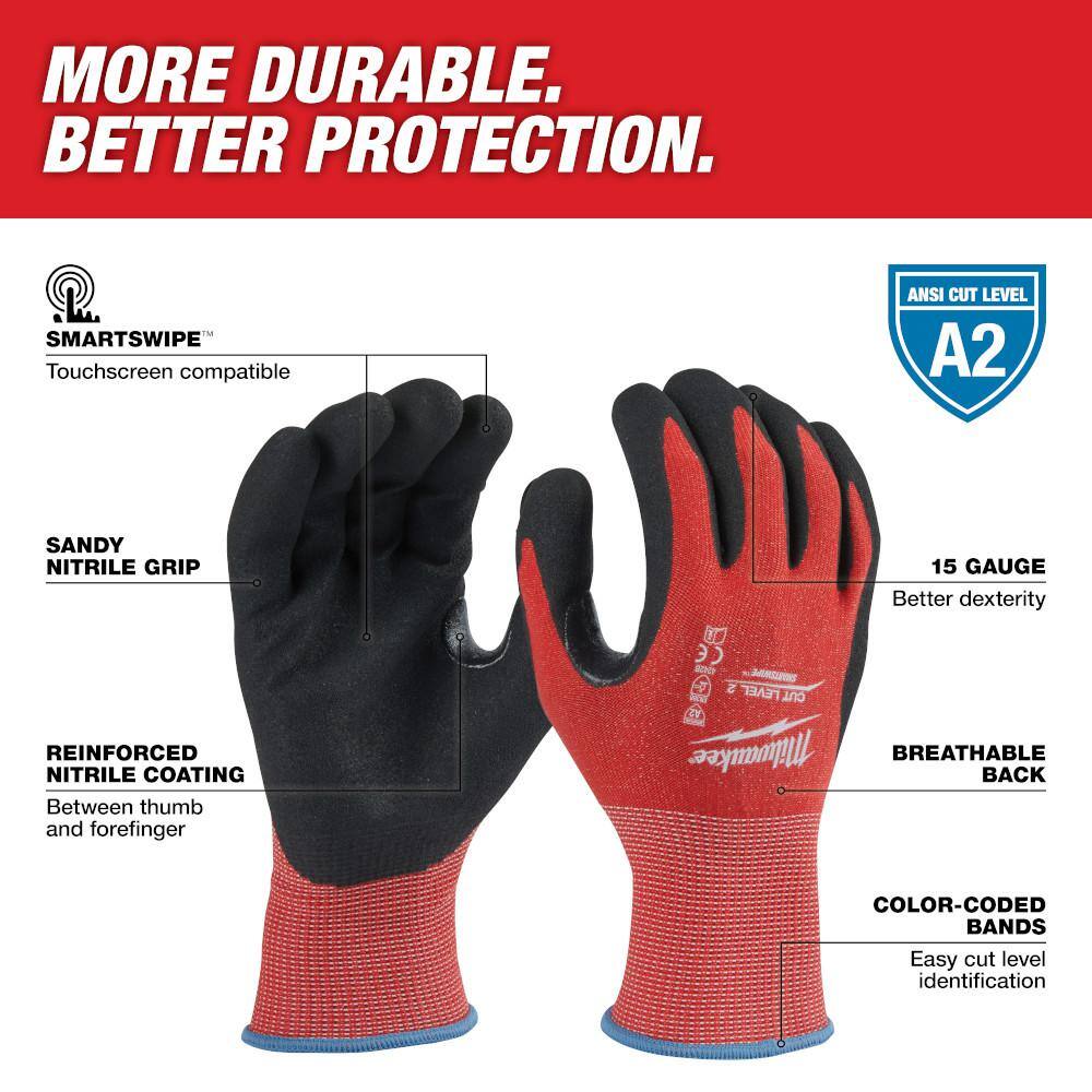 MW X-Large Red Nitrile Level 2 Cut Resistant Dipped Work Gloves 48-22-8928