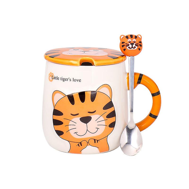 Ceramic Tiger Mug With Lid Spoon Cartoon Animal Coffee Cup Mug Milk Mug Tea Mugs Water Drinking Cup For 2022 New Year