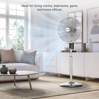 Holmes Adjustable Height 16 in. Oscillating Chrome 3 Speed Digital Stand Fan with Remote Control 12085