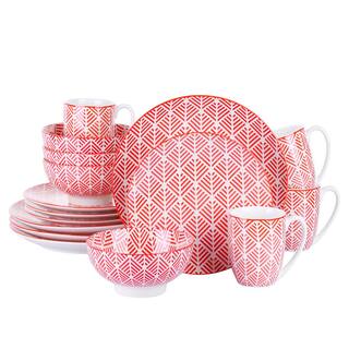 vancasso 16-Piece Pink Patterned Porcelain Mugs Cups Dinnerware Set Plates and Bowls Set (Service for 4) VC-MOMOKO-SL