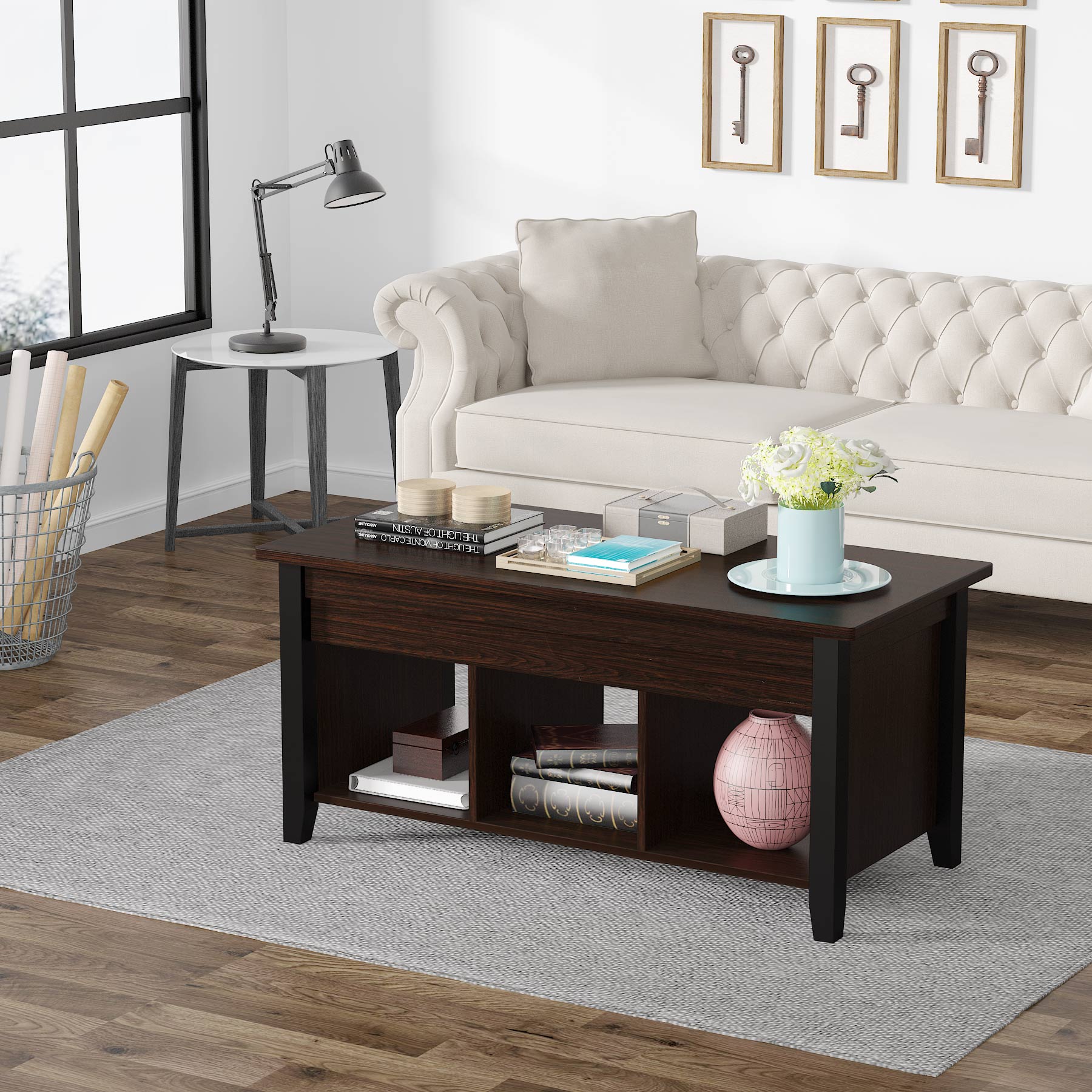 Tribesigns Wooden Lift Top Coffee table with Hidden Storage Shelf for living room