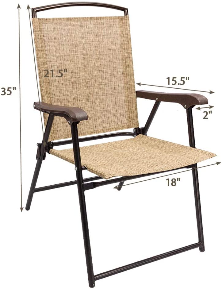 Max Furniture, Lacoo Patio Folding Chair Deck Sling Back Chair Camping Garden Pool Beach Using Chairs Space Saving Set of 2, Beige