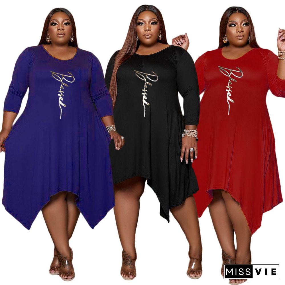 Plus Size Loose Long Sleeve Irregular Dress